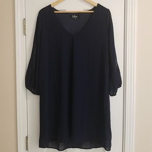 Shifting Fears Navy Blue Long Sleeve Dress